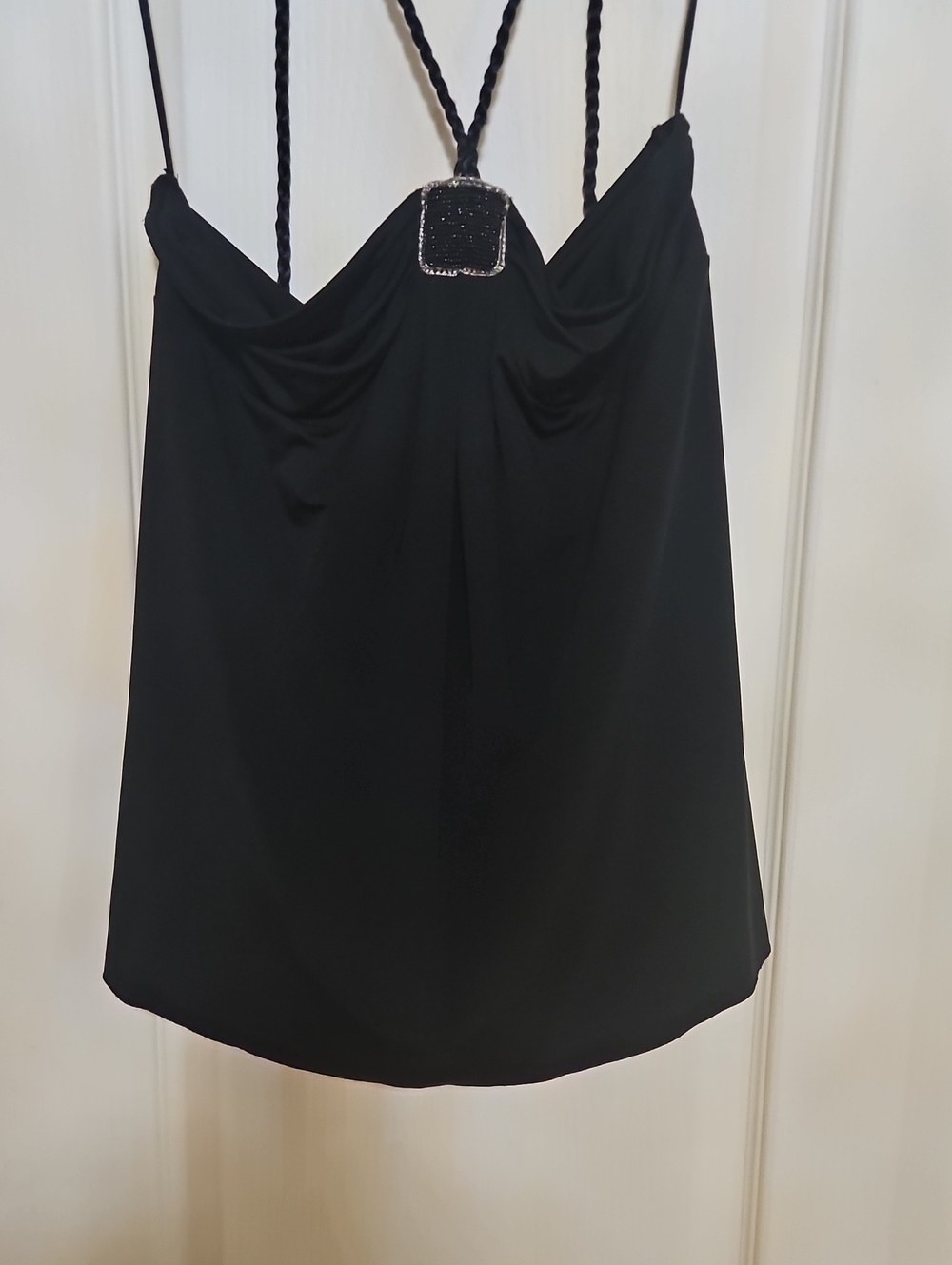 Express Black Spaghetti Strap Tank with Embellished Accent